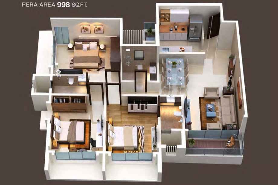 Rekhaz floor plan 3BHK