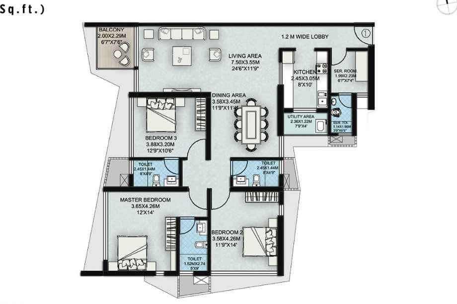 Suraj Palette 3 BHK Luxspacious