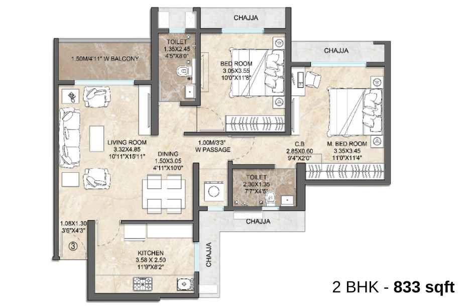 Dosti-Willow-Floor-Plan-2-BHK-833-sqft