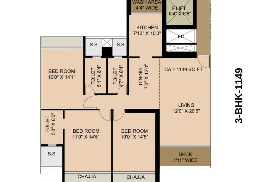 Delta-Icon-3 BHK 1149 Sq. Ft.
