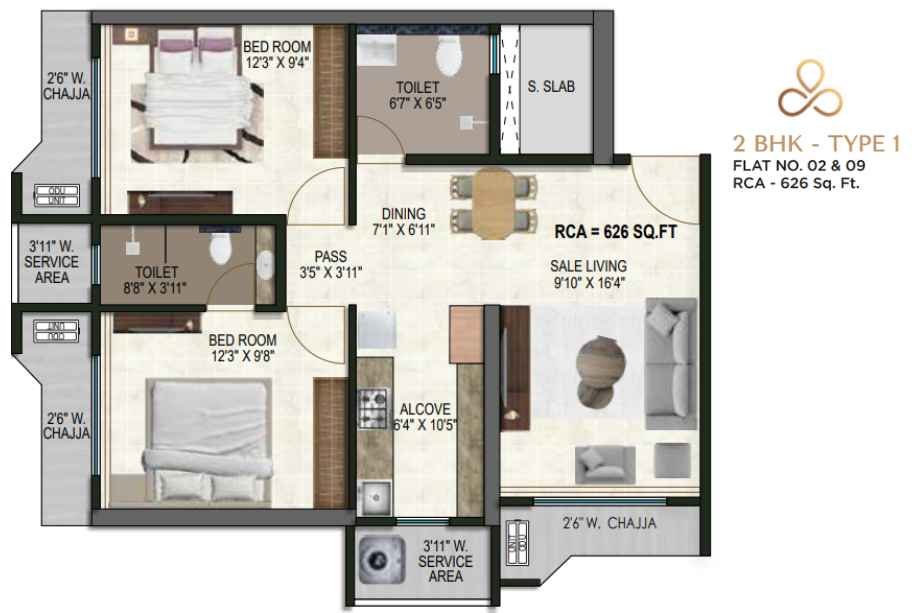 Satre-Happynest-Floor-Plan-2-BHK-626-Sq-Ft