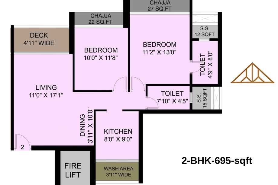 Delta-Luxuria-Floor-Plan-2-BHK-695-sqft