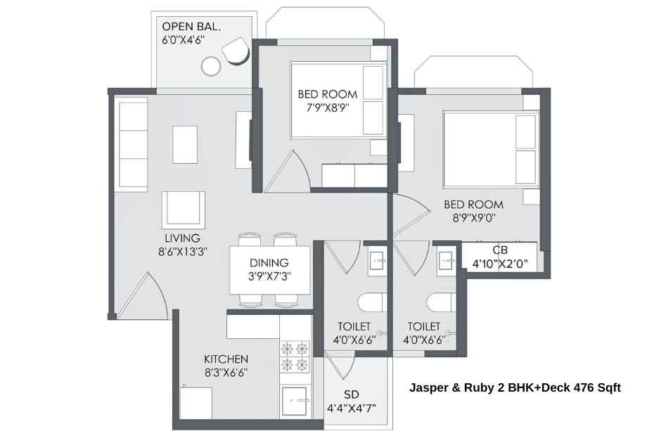 Marathon-Nextown-Phase2-Floor-Plan-Jasper-&-Ruby-2-BHK+Deck-476-Sqft
