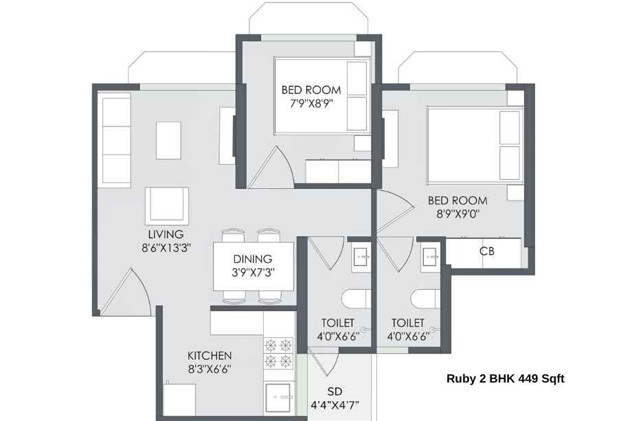 Marathon-Nextown-Phase2-Floor-Plan-Ruby-2-BHK-449-Sqft