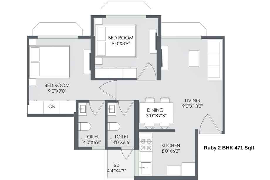 Marathon-Nextown-Phase2-Floor-Plan-Ruby-2-BHK-471-Sqft