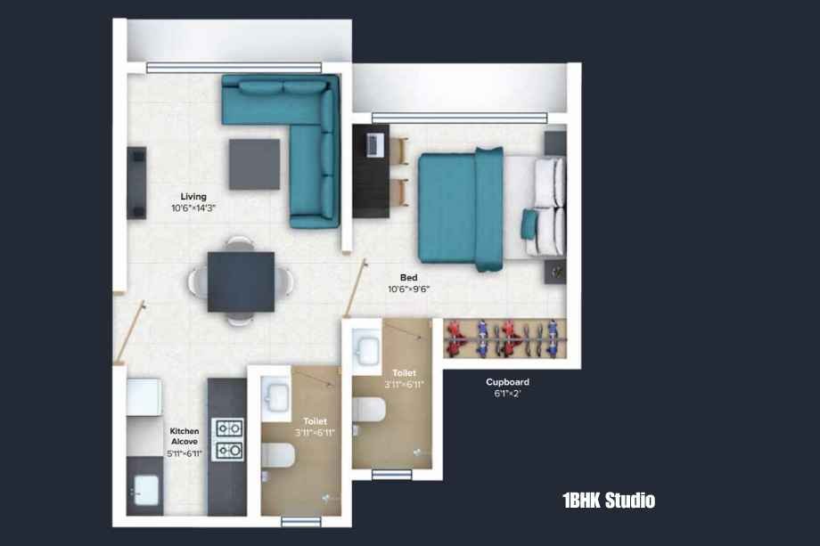 Kohinoor-Central-Park-1bhk-studio-Plan