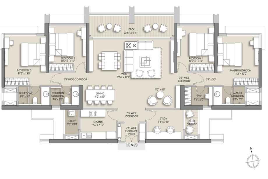 Courtyard-Asteria-Floor-Plan-4-BHK-Imperial-2-3-BHK-Jodi-1542-sqft