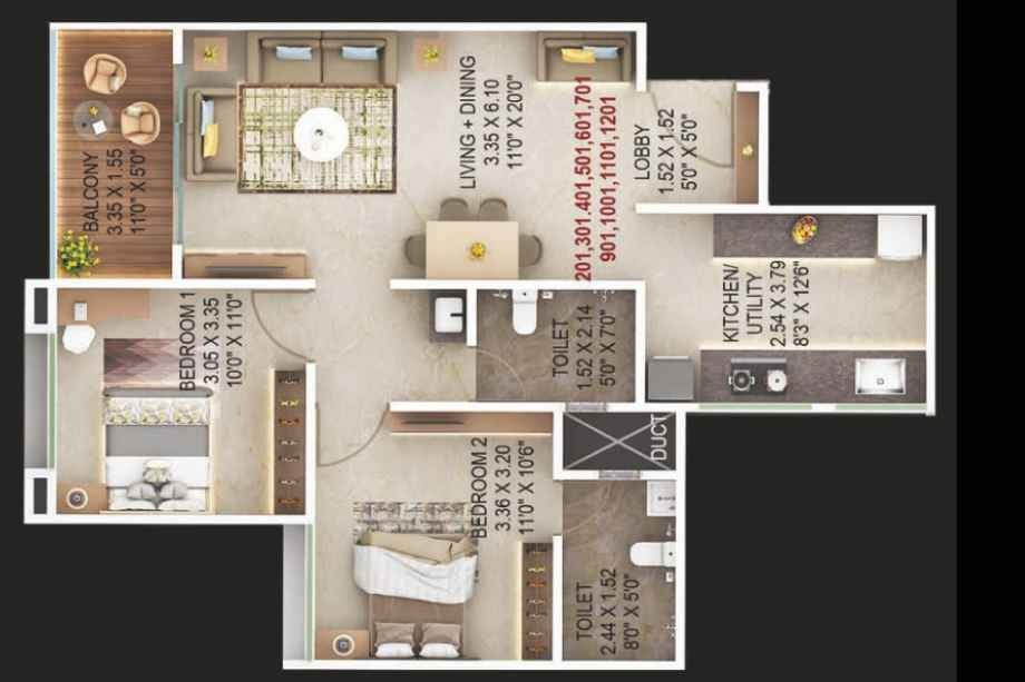 Majestique-Aravali-2-BHK-UNIT-PLAN-777-SQFT