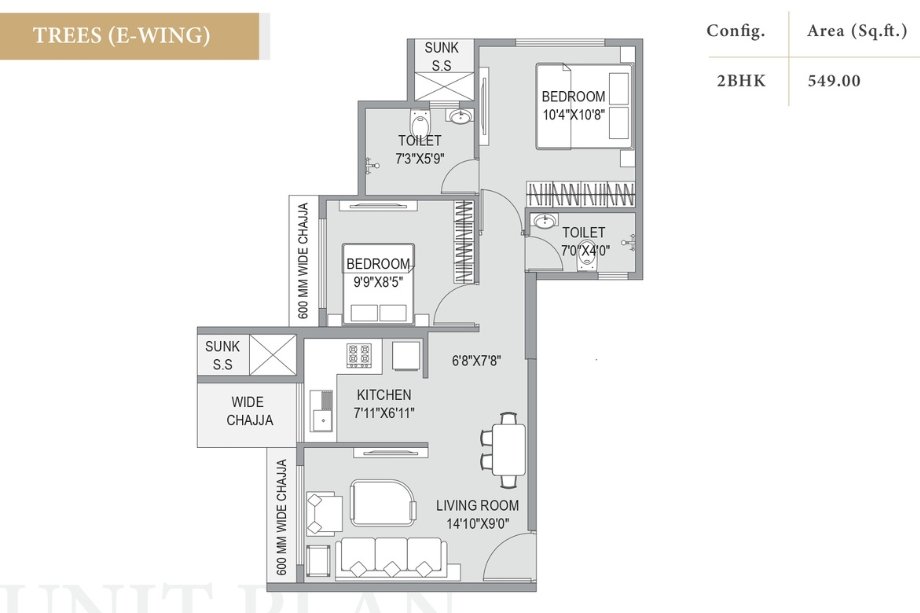 Southfield-Gravity-Floor-Plan-2-BHK-549-Sqft