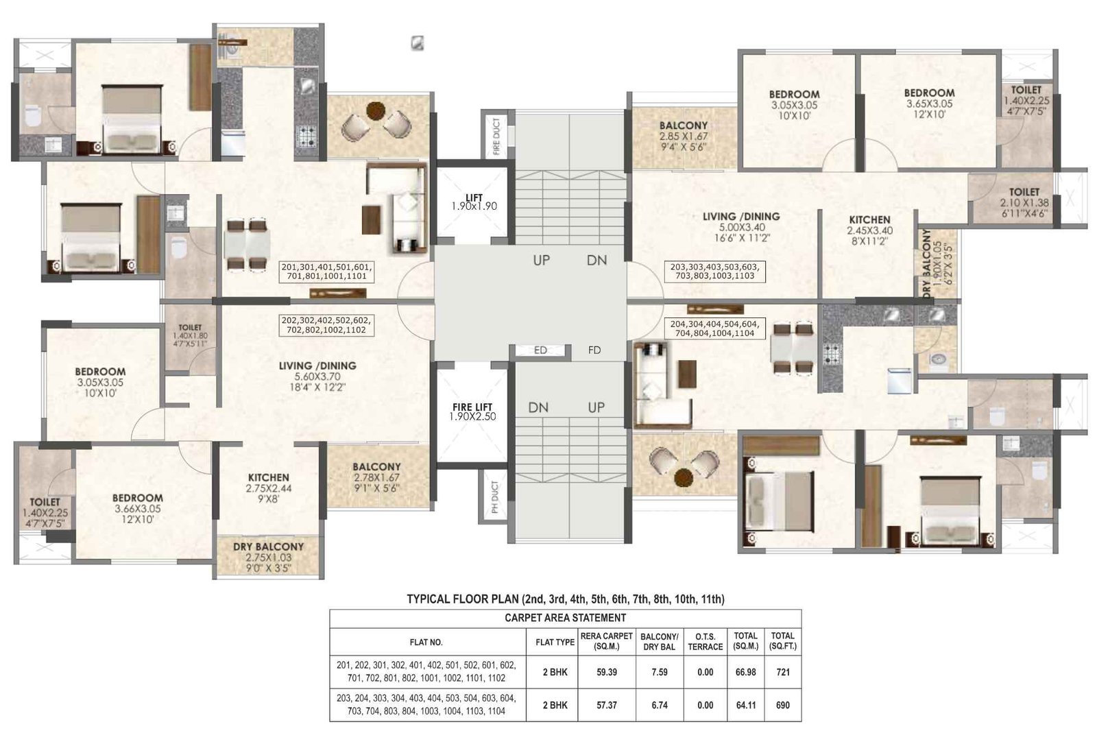 Venkatesh-Anandmayi-2-BHK-Typical-Floor-Plan-Wing-B