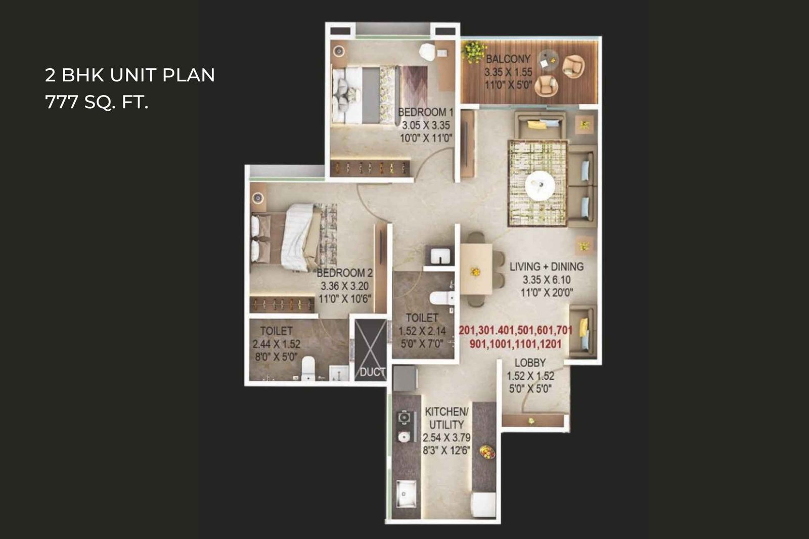 Majestique-Aravali-Floor-Plan-2-BHK-777-Sqft