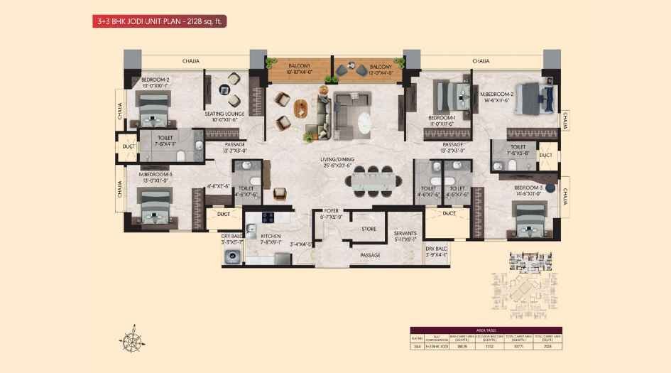 Inspira-Aura-3+3-Jodi-Unit-Plan-2128-Sqft