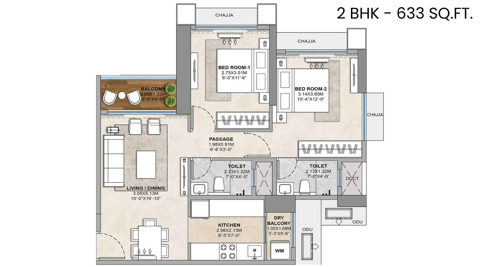 codename-sector-zero-Floor-Plan-2-BHK-633-Sqft