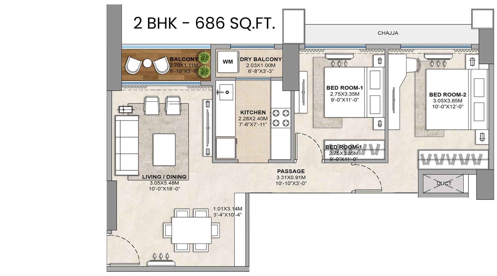 codename-sector-zero-Floor-Plan-2-BHK-686-Sqft