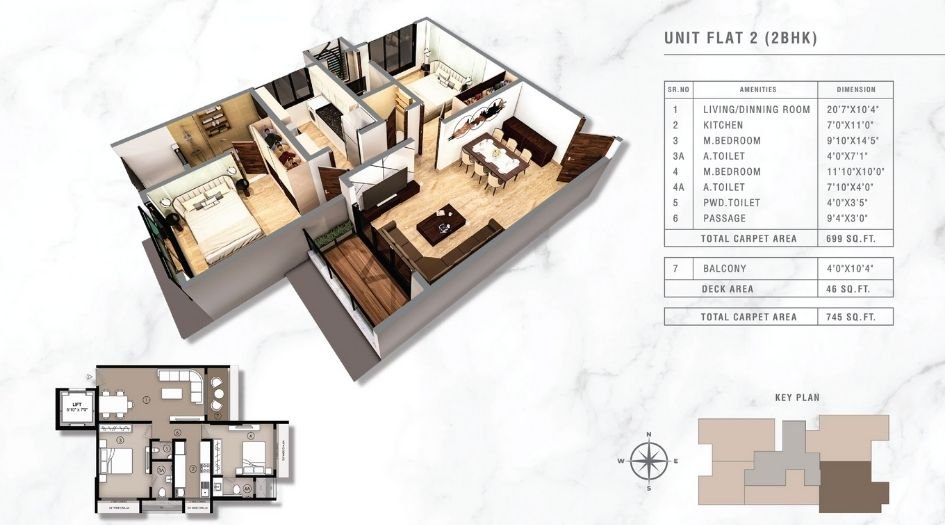 Ariha-Vincere-Floor-Plan-2 BHK-745Sqft