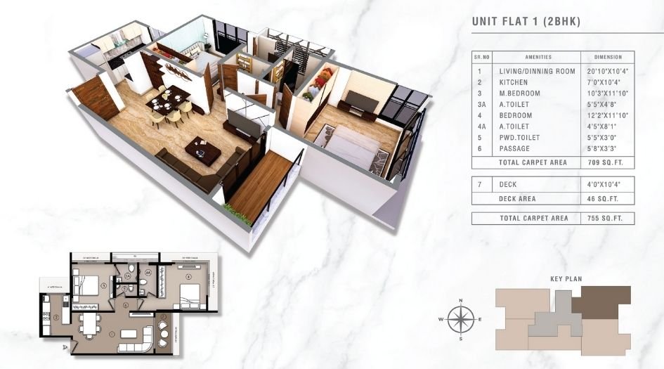 Ariha-Vincere-Floor-Plan-2 BHK-755 Sqft