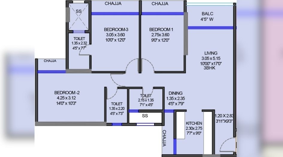 Bhagwati-Avenoir-Floor-Plan-3 BHK-Type-1