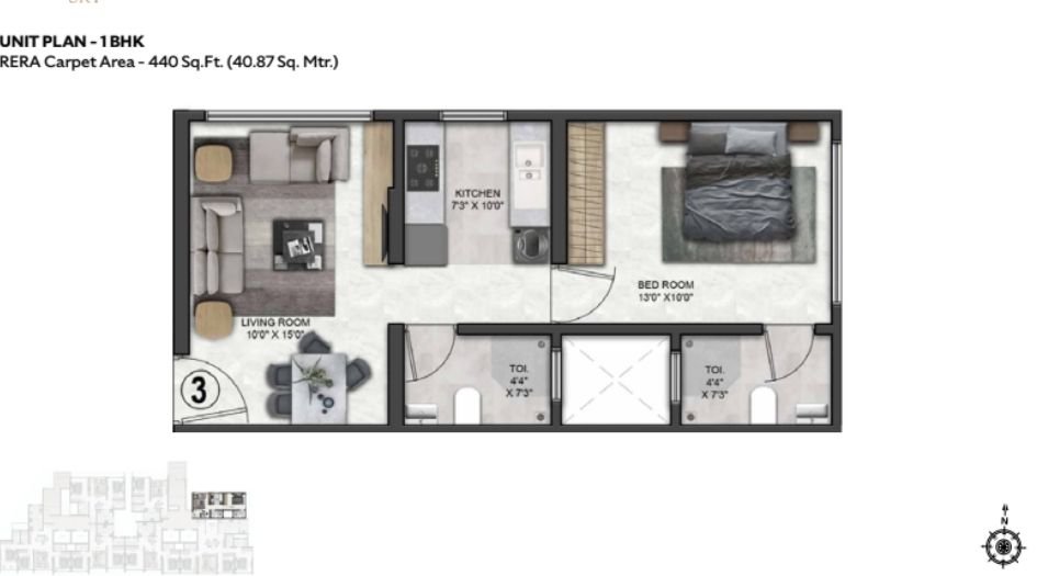 Arihant-Niwara-Sky-Gallery-1 BHK-440-Unit-Plan