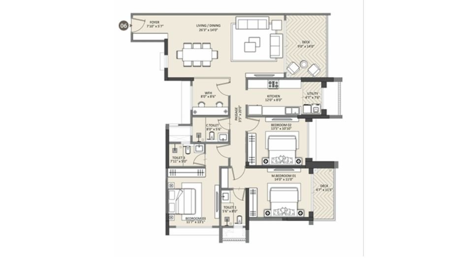 K-Raheja-Aurum-3.5BHK-1600sqft-unitplan