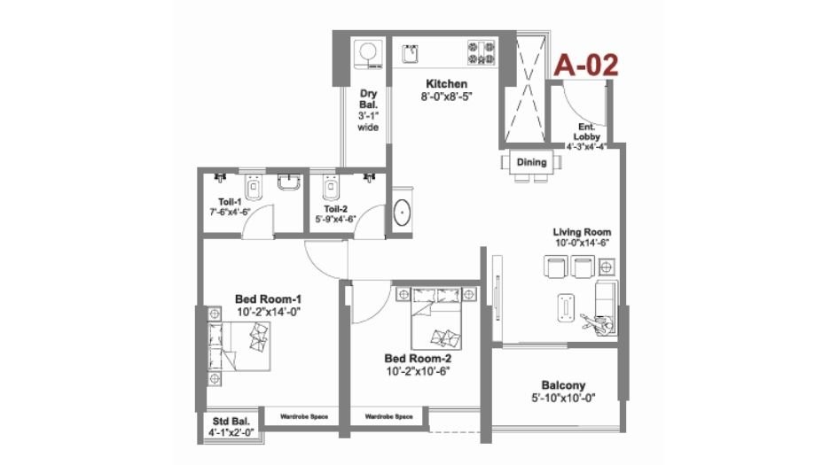 KP-Archana-paradise-phase-3-2BHK-744sqft-unitplan