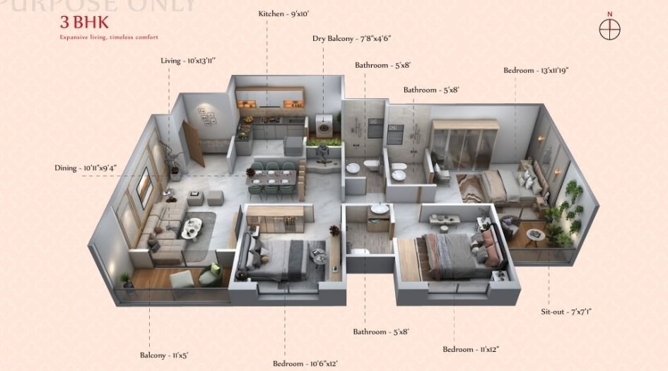 Kakkad-Ambiience-Vivanta-Floor-Plan-3 BHK
