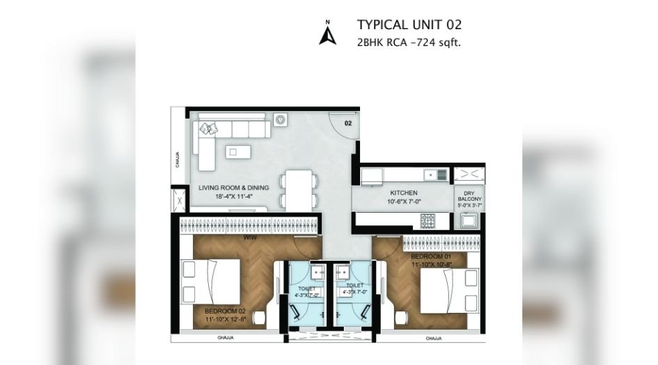 Bluestone-Tulsi-Heritage-Floor-Plan-2 BHK- 724 Sqft