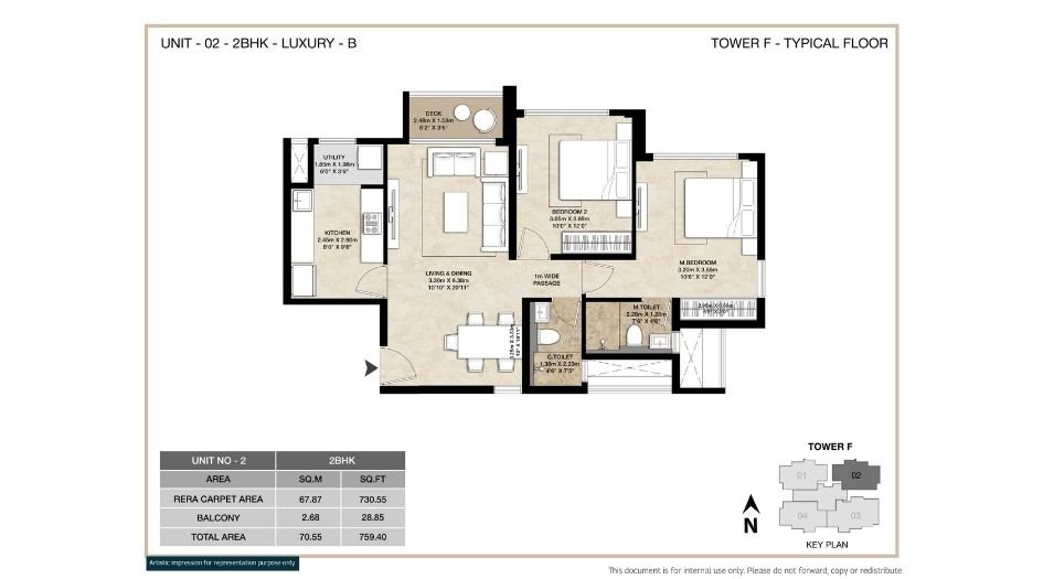 Mahindra-Marina64-Floor-Plan-2 BHK-Type-B