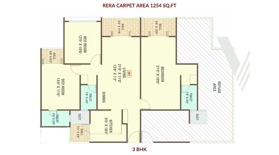 Valeentina-Tower-Floor-Plan-3 BHK-1254 Sqft
