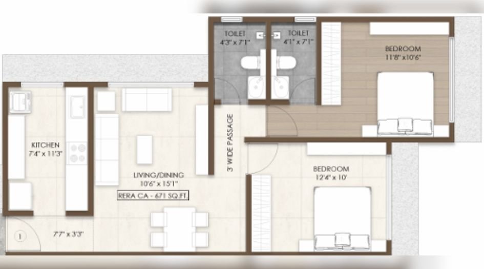 PCPL-Vivante-Gallery-2BHK-671sqft-Unit-Plan
