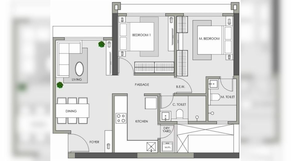 Anchor-Point-Aviara-2 BHK-650-Sqft-Unit-Plan