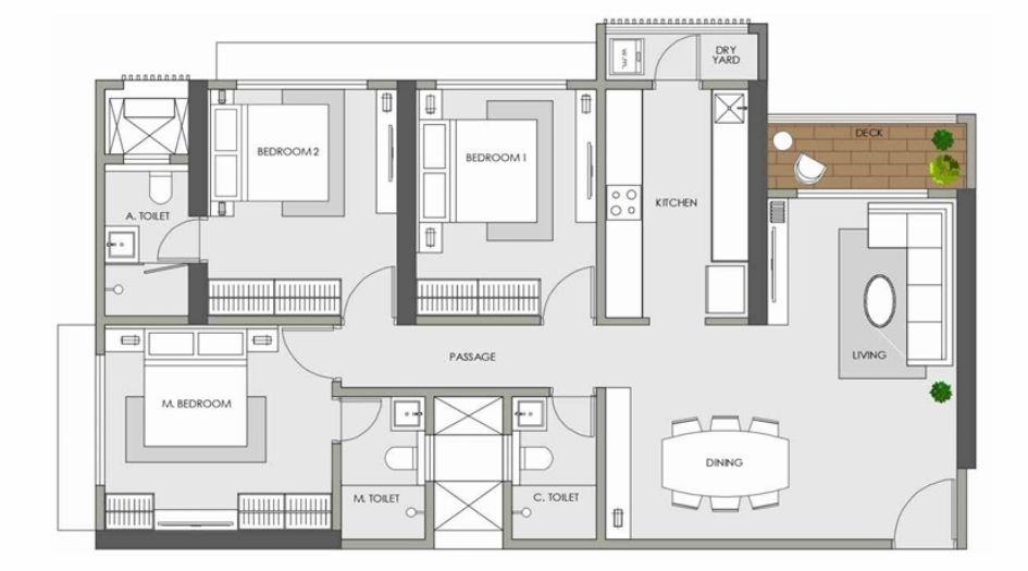 Anchor-Point-Aviara-3BHK-1009sqft-unit-plan