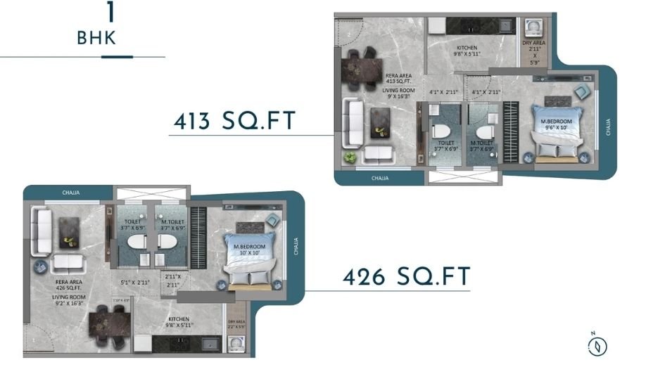 Goyal-Atlantis-Floor-Plan-1 BHK-413 _ 426 Sqft