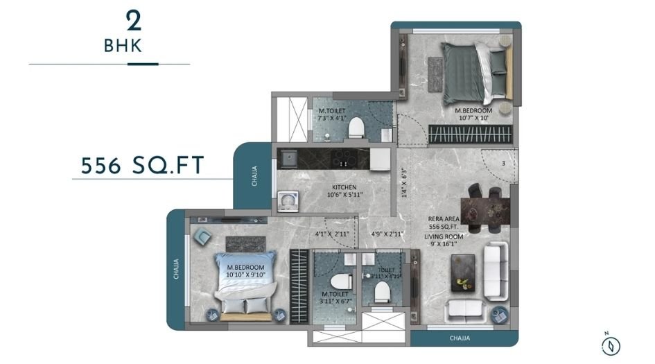 Goyal-Atlantis-Floor-Plan- BHK-2  556 Sqft