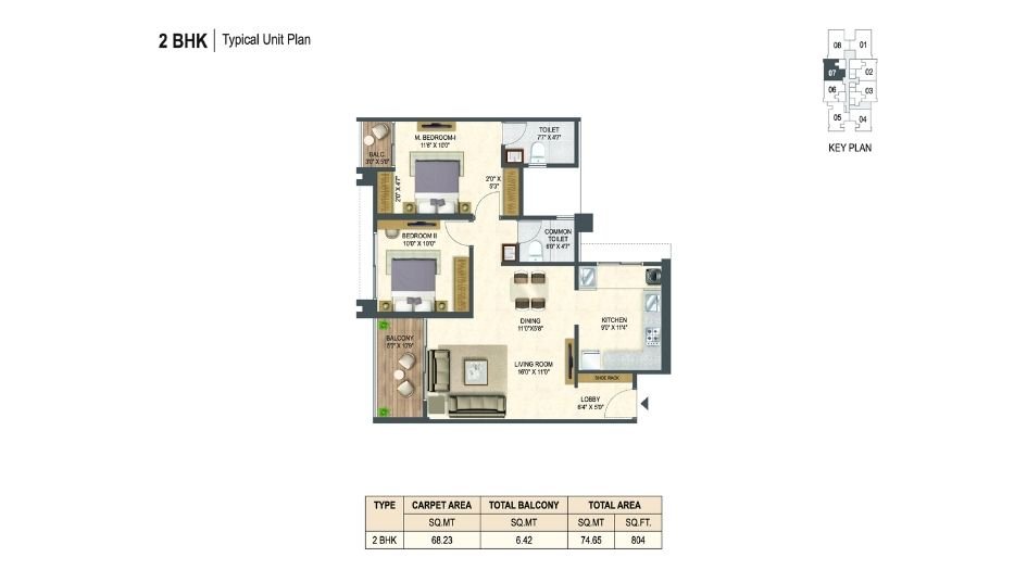 Miracle-Imperio-Towers-Floor-Plan-2 BHK-804 Sqft