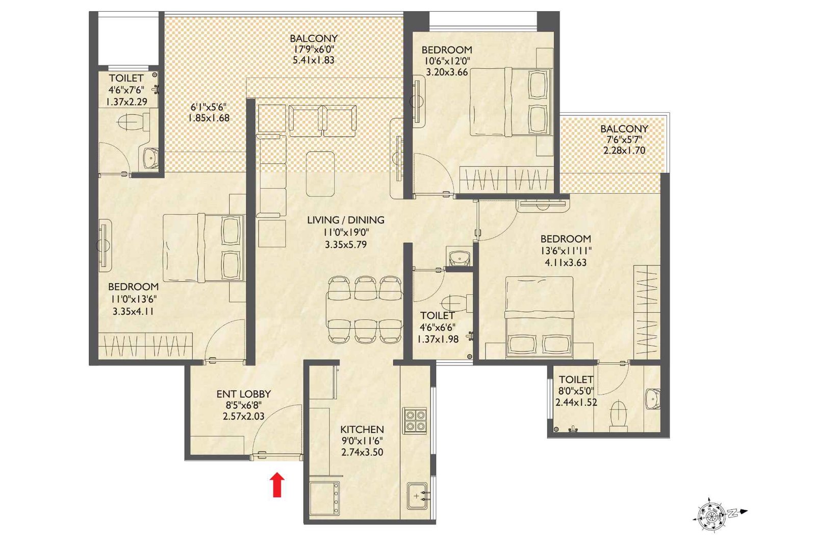 PK-Hillcrest-Typical-Floor-plan-3-BHK-Wing-A-975-sqft