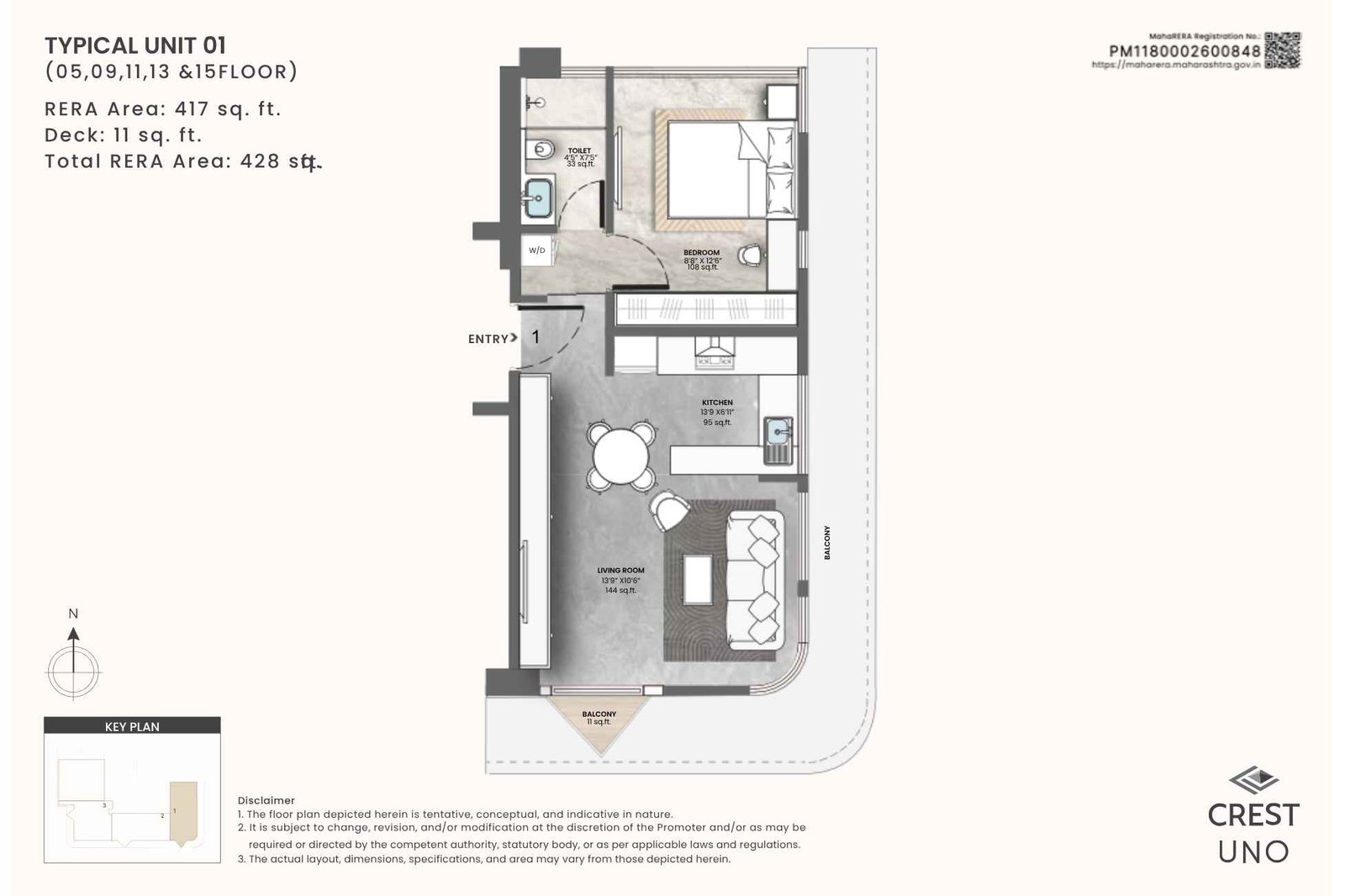 Crest-Uno-Typical-floor-plan-1BHK-428-sqft