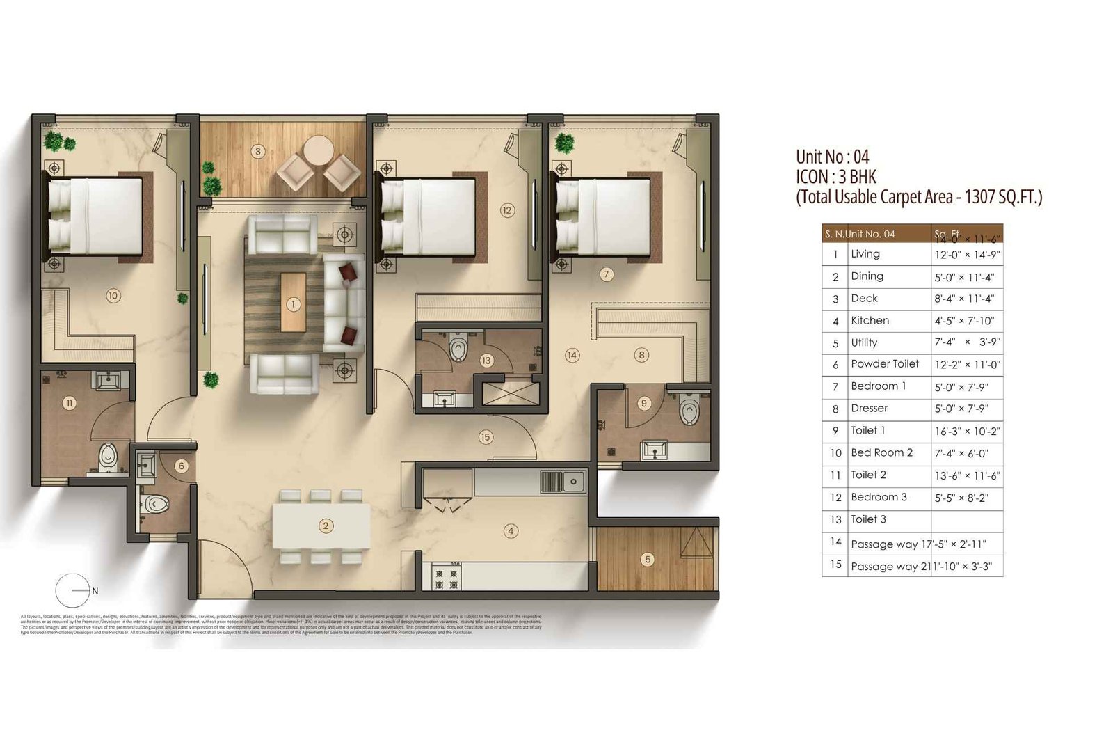 Agami-Legends-Floor-Plan-3-BHK-1307-sqft