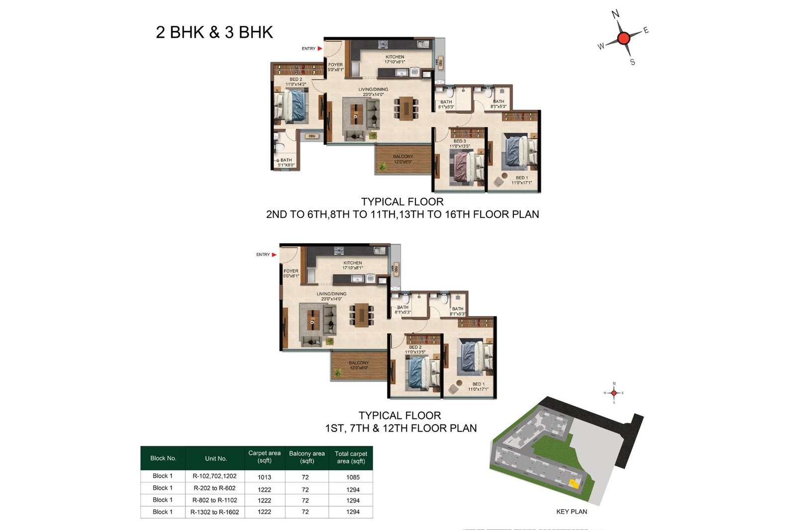 Casagrand-Caladium-Typical-Floor-Plan-2-&-3-BHK-1294-sqft